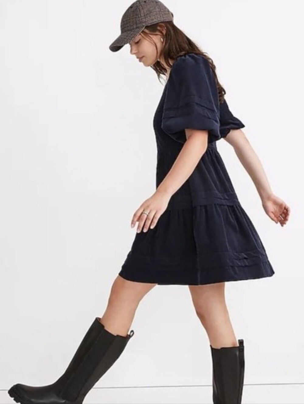 Madewell Corduroy Tiered Navy Dress
